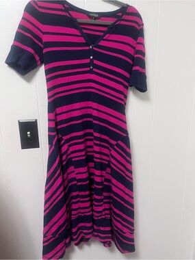 Ralph Lauren Navy and Bright Pink Striped Knit Dress